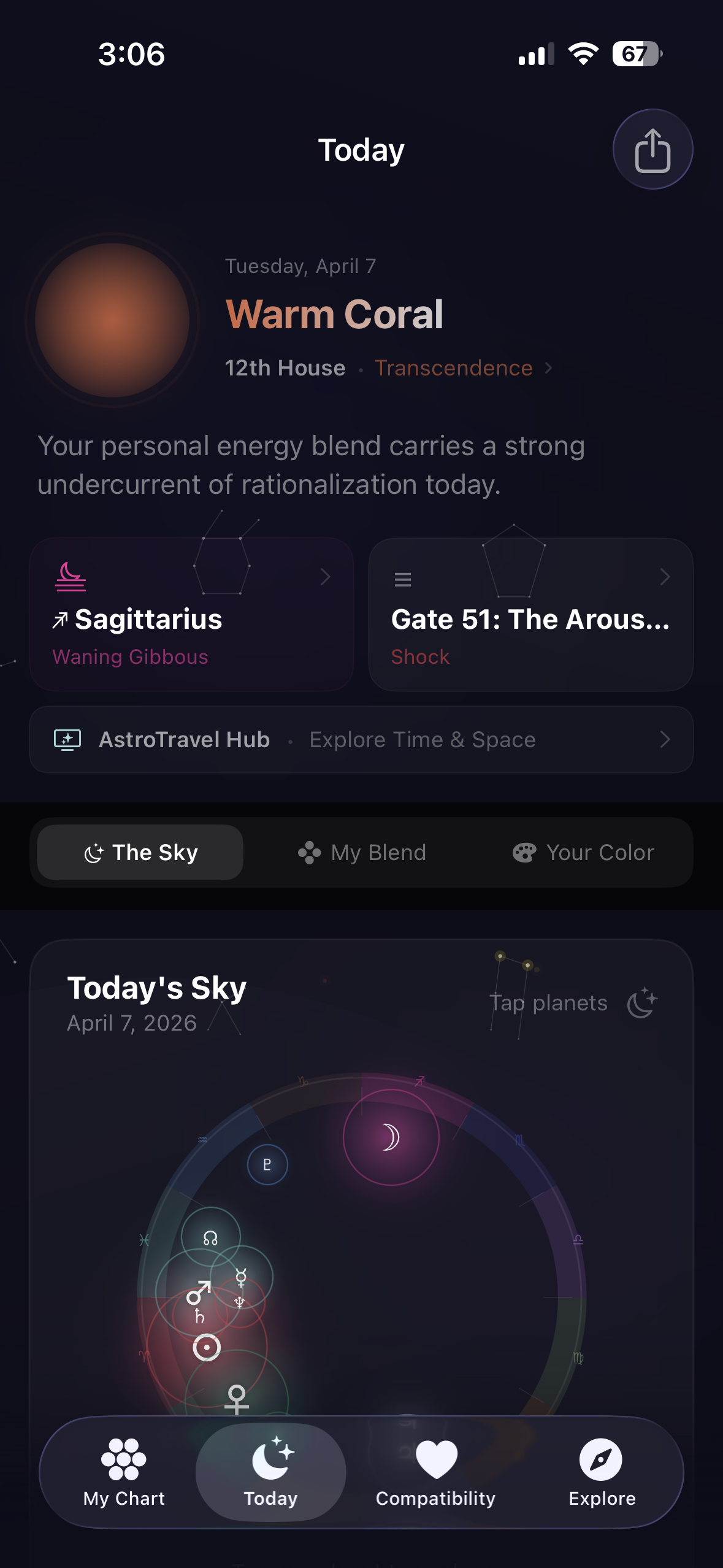 ChromaArchetype Transit Weather - Intuitive color-coded astrological transit tracker showing emotional tone and planetary energies